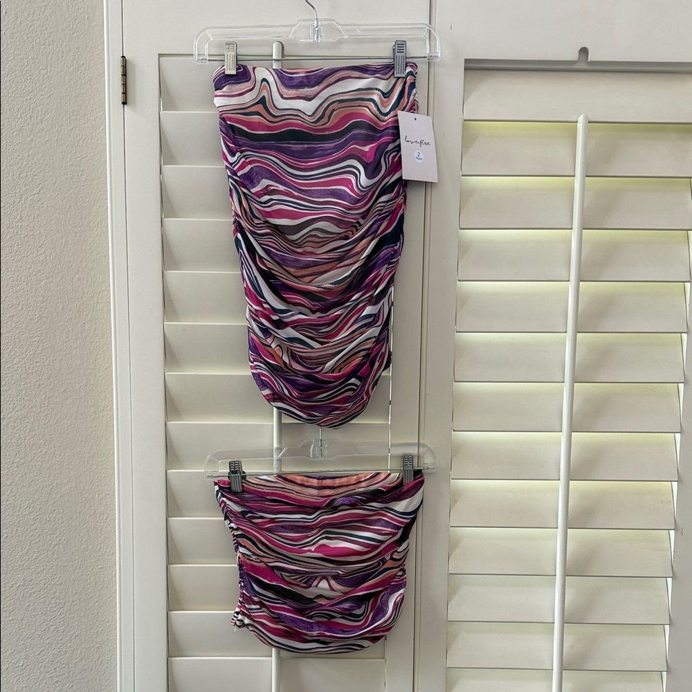 Love, Fire Strapless Ruched Tube Top and Mini Skirt